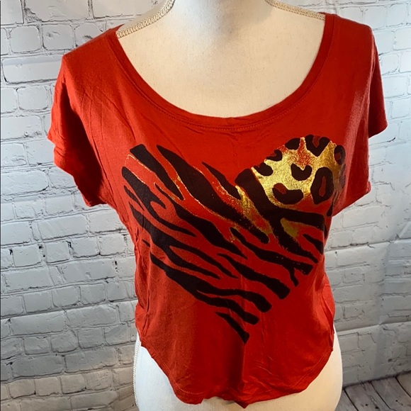 DELIA'S T-Shirt Red w Animal Print Heart-XS - Picture 1 of 3